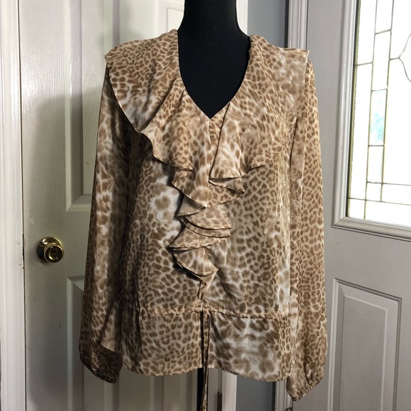 Evan Picone Tops - Evan Picone Animal Print Ruffle Blouse
